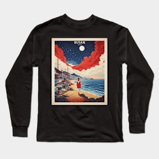 Busan South Korea Starry Night Travel Tourism Retro Vintage Long Sleeve T-Shirt